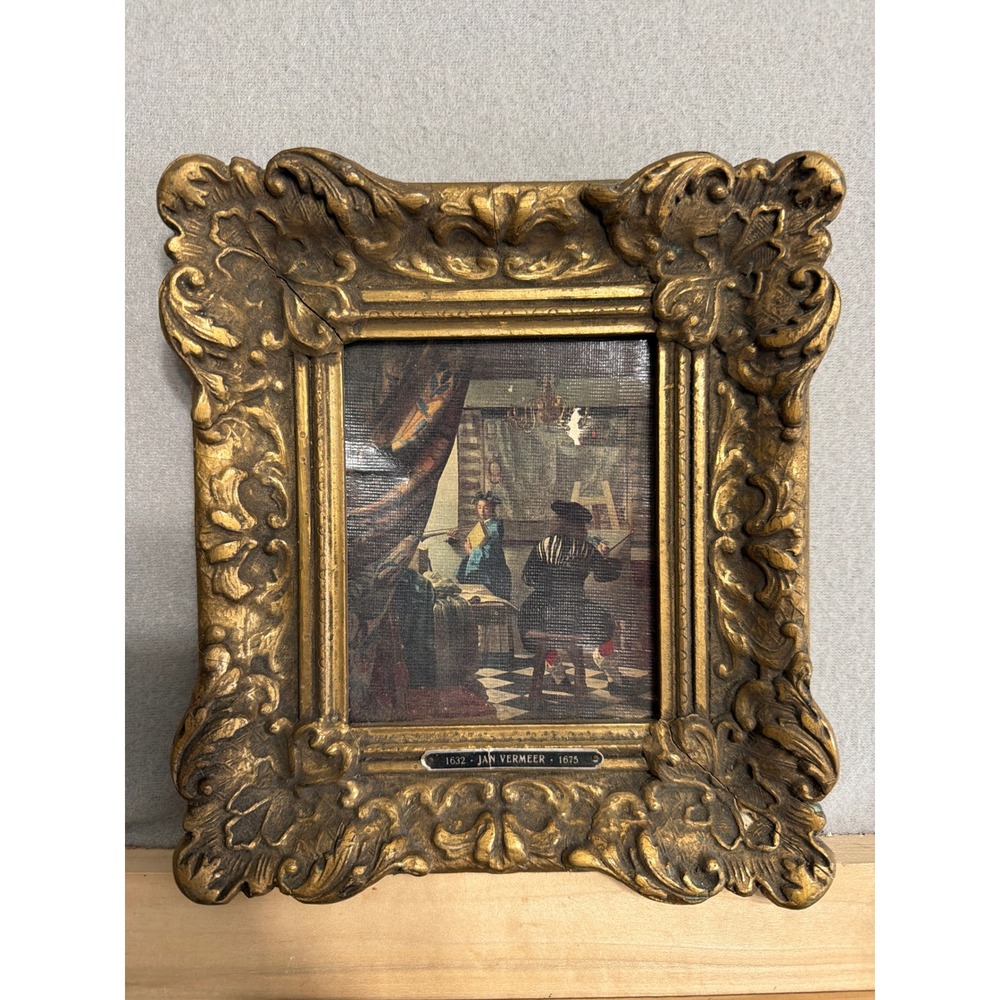 Vintage Jan Vermeer The Art of Painting Miniature Ornate Gilt Frame Holland